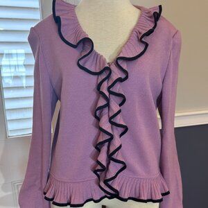 St. John Purple Cardigan with Black Trim